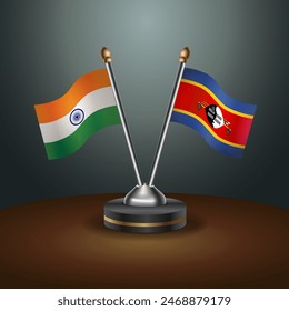 India and Swaziland table flags relation with gradient backgrund. Vector Illustration