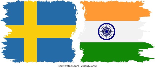 India and Sweden grunge flags connection, vector