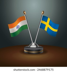 India and Sweden table flags relation with gradient backgrund. Vector Illustration