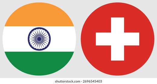 India y Suiza Vector de bandera circular con fondo gris 
