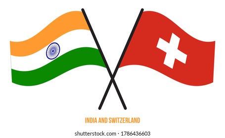 India and Switzerland Flags Crossed And Waving Flat Style. Official Proportion. Correct Colors.