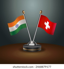 India and Switzerland table flags relation with gradient backgrund. Vector Illustration