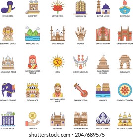 India Symbols elements flat icon collection set