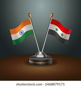 India and Syria table flags relation with gradient backgrund. Vector Illustration