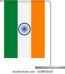 India table flag. Metal flagpole. National flag of India vector illustration