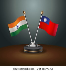 India and Taiwan table flags relation with gradient backgrund. Vector Illustration
