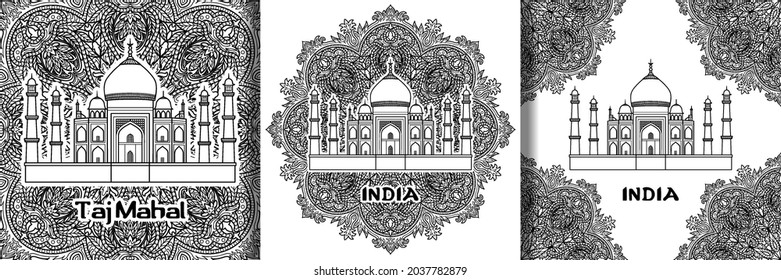 India Taj Mahal Outline Prints Collection