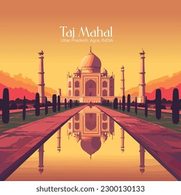 India Taj Mahal retro poster.India vector illustration.