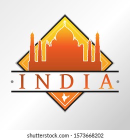 India Taj Majal Emblema. Vector Design National. Illustration Country Symbol. Insignia Banner Logo.