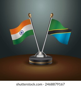 India and Tanzania table flags relation with gradient backgrund. Vector Illustration