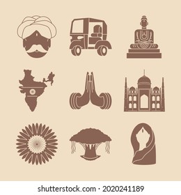 india temples and map culture traditonal set