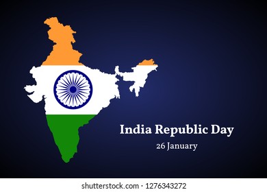 India territory map vector illustration. Flag and emblem design on blue gradient background. Republic day 26 january tagline and text.