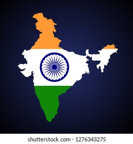 India territory map vector illustration. Flag and emblem design on blue gradient background.