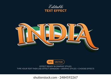 Estilo 3D de efecto de texto de India. Efecto de texto editable color de 3 capas.