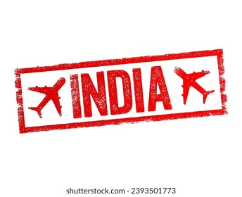 India text emblem stamp with airplane, concept background