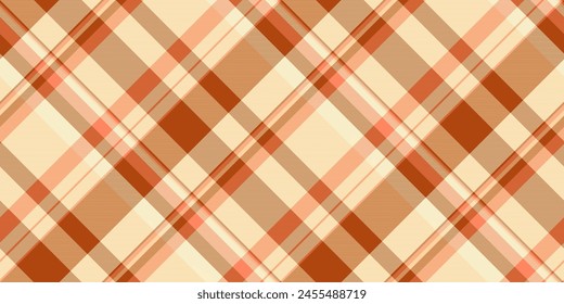 India texture seamless vector, celtic plaid check textile. Uk fabric background tartan pattern in orange and light color.