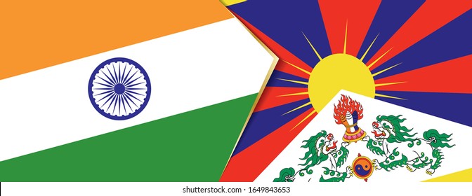 India and Tibet flags, two vector flags symbol of relationship or confrontation.