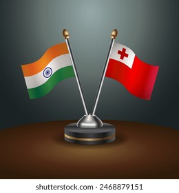 India and Tonga table flags relation with gradient backgrund. Vector Illustration