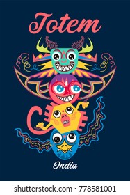 india totem,t-shirt print poster vector illustration