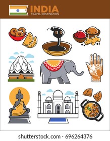India tourism travel famous landmark symbols and Indian culture vector tourist attractions