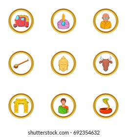 India tourist icon set. Cartoon set of 9 india tourist vector icons for web isolated on white background