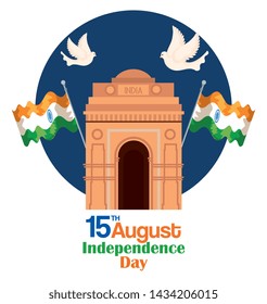 india tradional flags with architecture and doves
