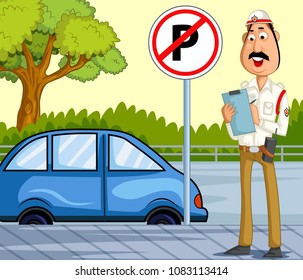 India traffic police vector illustration