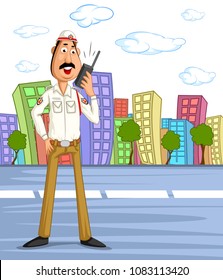 India traffic police vector illustration