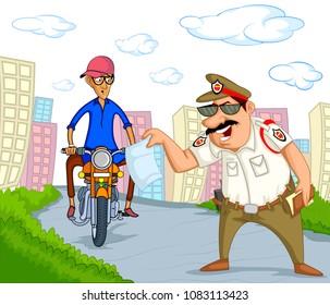 India traffic police vector illustration