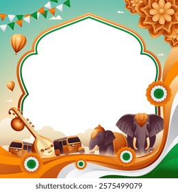 India travel background with elephants in gradient style