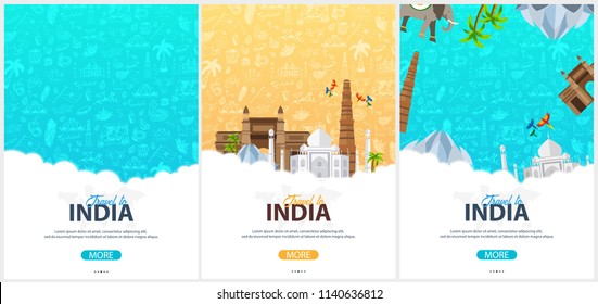 India travel banner. Indian Hand drawn doodles on background. Vector illustration.