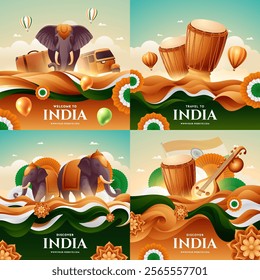India travel compositions in gradient style