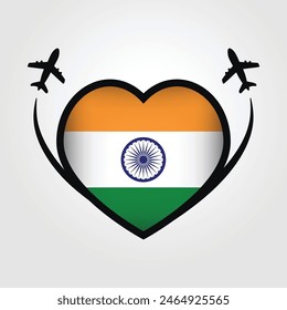 India Travel Heart Flag With Airplane Icons