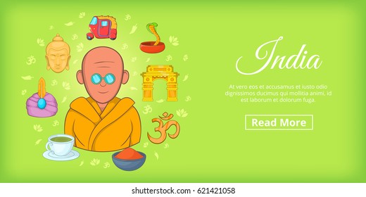 India travel horizontal banner concept. Cartoon illustration of India travel vector horizontal banner for web