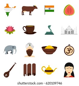 India travel icons set in flat style isolated vector illustration