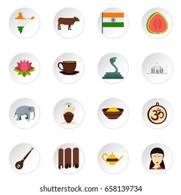 India travel icons set in flat style isolated vector icons set illustration