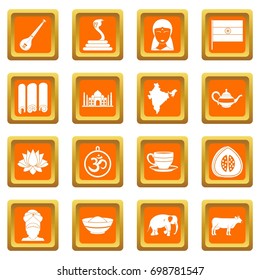 India travel icons set in orange color isolated vector illustration for web and any design