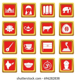 India travel icons set in red color isolated vector illustration for web and any design