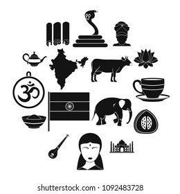 India travel icons set. Simple illustration of 16 India travel vector icons for web