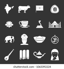 India travel icons set vector white isolated on grey background 