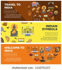 India travel landmarks and symbols vector banners