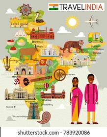 India Travel Map. Vector Illustration.