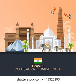 India. Travel. Modern flat design