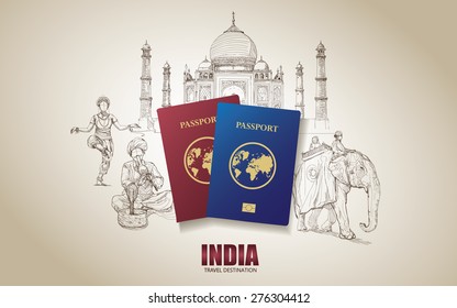 India travel poster. Hand drawn India. vector illustration.