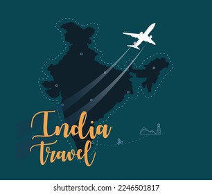 India: Texto de viaje con la ilusión de diseño de vectores de mapas de India