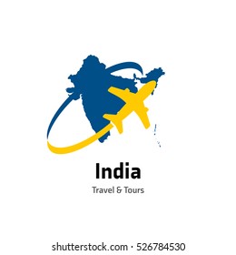 India Travel and Tours logo. Vector travel company logo design - Country map Leisure travel logo template. Tourism emblem, leisure center - vector illustration