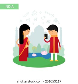 India travel vector illustration, flat style