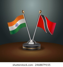 India and Trinidad and Tobago table flags relation with gradient backgrund. Vector Illustration