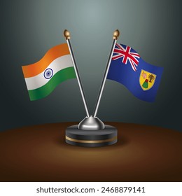 India and Turk and Caicos table flags relation with gradient backgrund. Vector Illustration