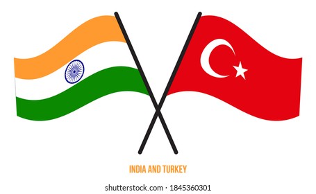 India and Turkey Flags Crossed And Waving Flat Style. Official Proportion. Correct Colors.